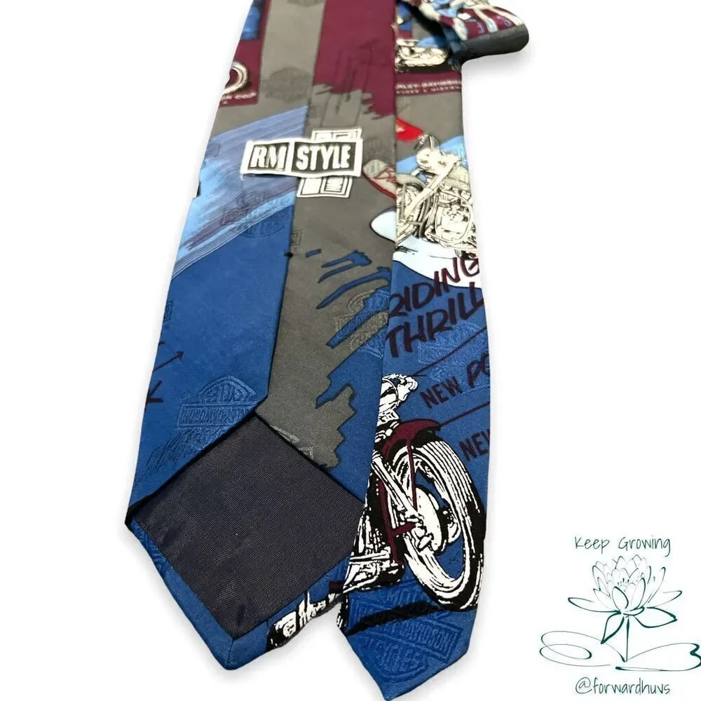 Harley Davidson | Ralph Marlin | Made in USA | Silk Necktie 1990’s Vintage